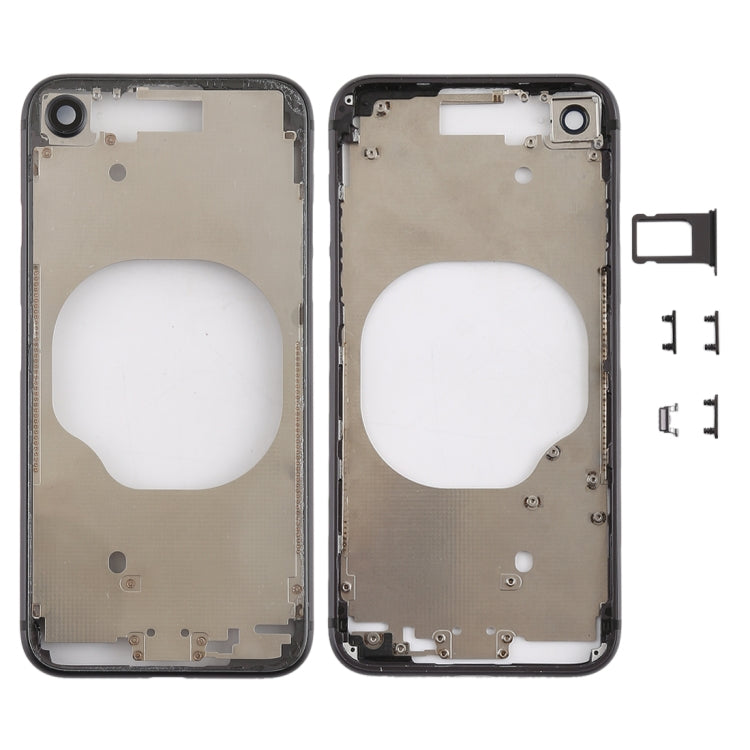 Carcasa Trasera Transparente con Lente de Cámara y Bandeja de Tarjeta SIM y Teclas Laterales Para iPhone 8 (Negro)