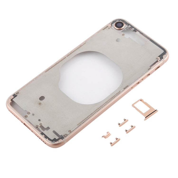 Coque arrière transparente avec objectif de caméra et plateau de carte SIM et touches latérales pour iPhone 8 (or)