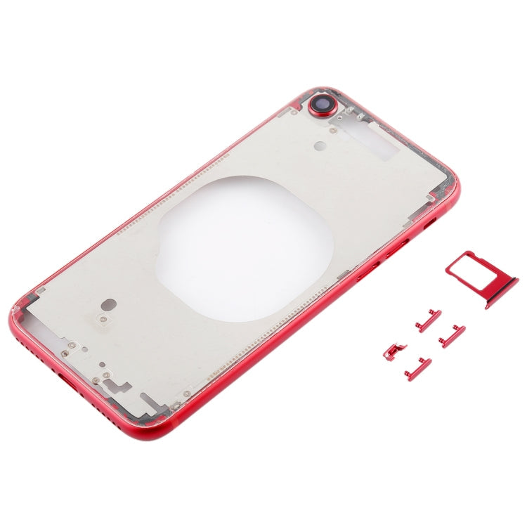 Carcasa Trasera Transparente con Lente de Cámara y Bandeja de Tarjeta SIM y Teclas Laterales Para iPhone 8 (Rojo)