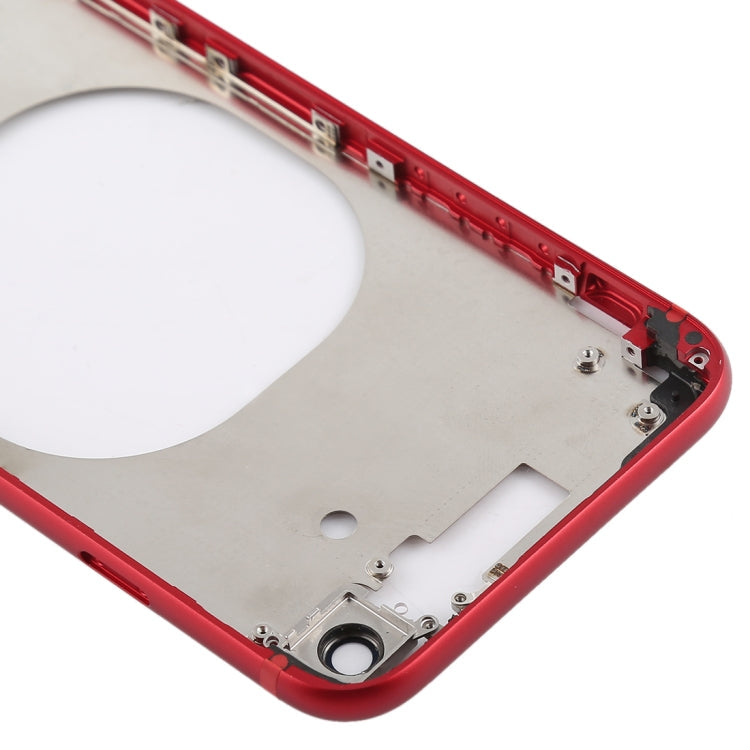 Coque arrière transparente avec objectif de caméra et plateau de carte SIM et touches latérales pour iPhone 8 (rouge)