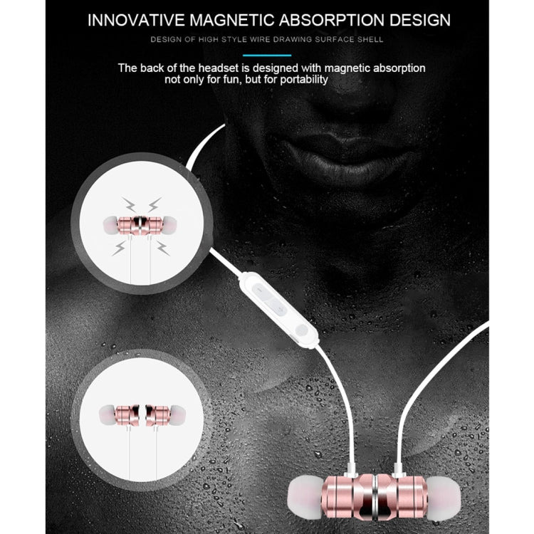 X3 Absorción Magnética Deportes Bluetooth 5.0 Auriculares in-orí con Micrófono HD soporte llamadas manos libres distancia: 10m (Oro Rosa)