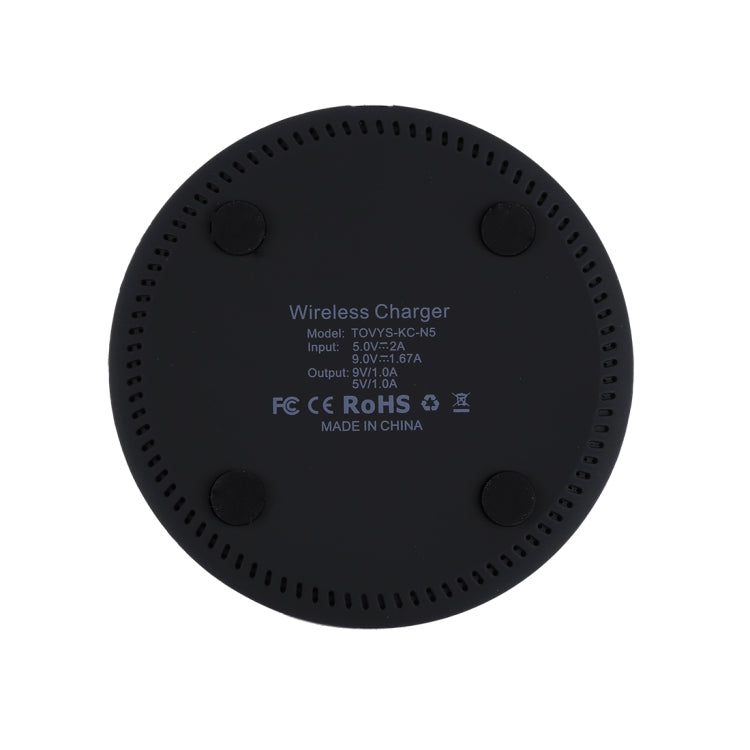 9V 1A / 5V 1A Round Shape Universal Qi Standard Standard Fast Wireless Charger (Black)