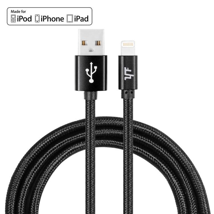 YF-MX02 1M 2.4A MFI Certified 8 pin to USB Nylon Weave Style Data Syncing Charging Cable For iPhone 11 Pro Max / iPhone 11 Pro / iPhone 11 / iPhone XR / iPhone XS MAX / iPhone X &amp; XS / iPhone 8 &amp; 8 Plus / iPhone 7 and 7 Plus (Black)
