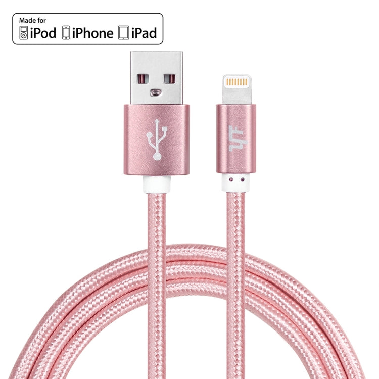 YF-MX02 1M 2.4A MFI Certified 8 pin to USB Nylon Weave Style Data Syncing Charging Cable For iPhone 11 Pro Max / iPhone 11 Pro / iPhone 11 / iPhone XR / iPhone XS MAX / iPhone X &amp; XS / iPhone 8 &amp; 8 Plus / iPhone 7 and 7 Plus (Rose Gold)