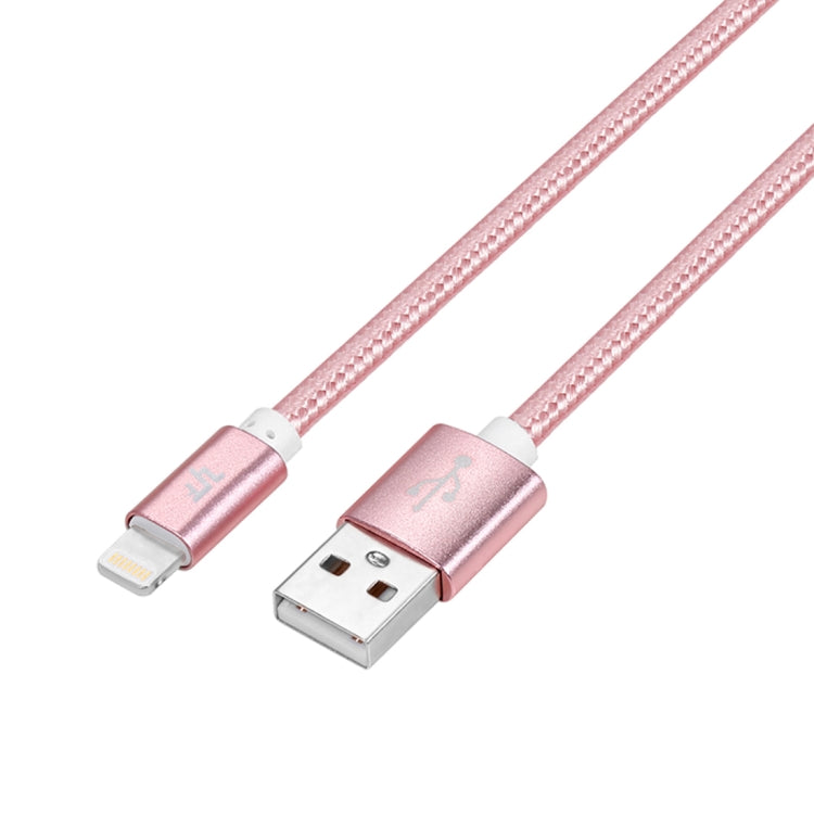YF-MX02 1M 2.4A MFI Certificado 8 pin a USB Nylon Weave Style Data Syncing Cable de Carga Para iPhone 11 Pro Max / iPhone 11 Pro / iPhone 11 / iPhone XR / iPhone XS MAX / iPhone X y XS / iPhone 8 y 8 Plus / iPhone 7 y 7 Plus (Rose Gold)