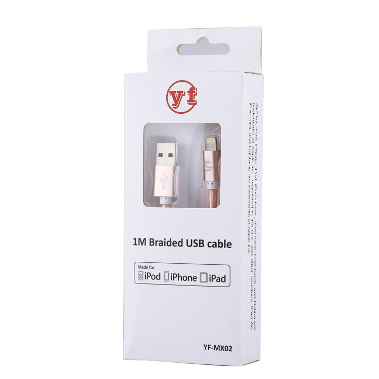 YF-MX02 1M 2.4A MFI Certificado 8 pin a USB Nylon Weave Style Data Syncing Cable de Carga Para iPhone 11 Pro Max / iPhone 11 Pro / iPhone 11 / iPhone XR / iPhone XS MAX / iPhone X y XS / iPhone 8 y 8 Plus / iPhone 7 y 7 Plus (Rose Gold)