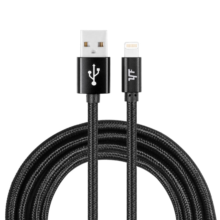 YF-MX03 2M 2.4A Câble de charge de synchronisation de données de style tissage en nylon certifié MFI 8 broches vers USB (noir)