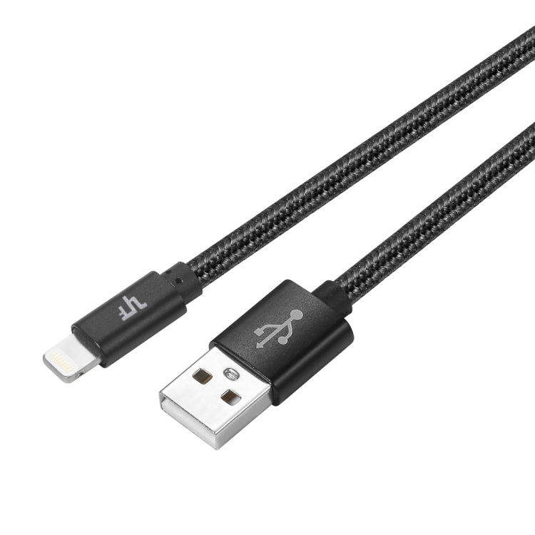 YF-MX03 2M 2.4A Câble de charge de synchronisation de données de style tissage en nylon certifié MFI 8 broches vers USB (noir)