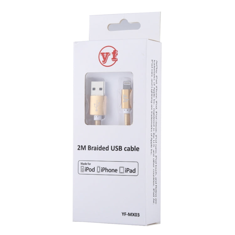 YF-MX03 2M 2.4A MFI Certificado 8 pin a Cable de Carga de Sincronización de Datos de tejido de Nylon USB (Oro)