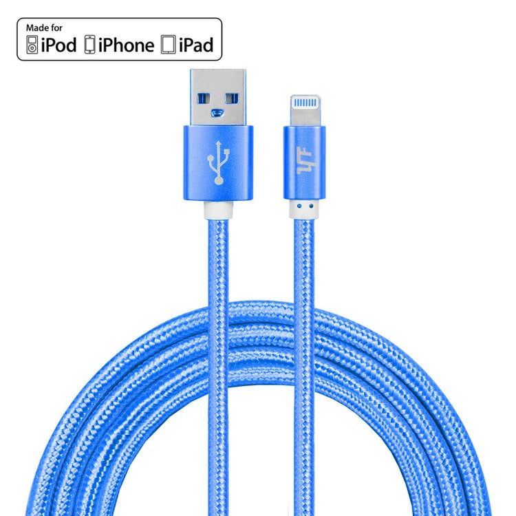 YF-MX03 2M 2.4A MFI Certified 8 pin to USB Nylon Weave Style Data Sync Charging Cable (Blue)