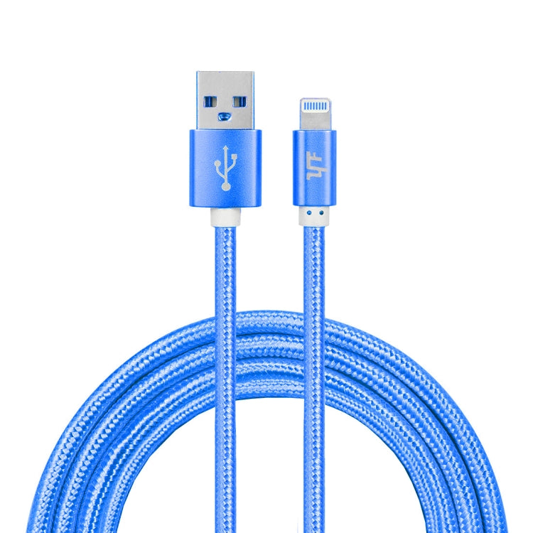 YF-MX03 2M 2.4A MFI Certified 8 pin to USB Nylon Weave Style Data Sync Charging Cable (Blue)