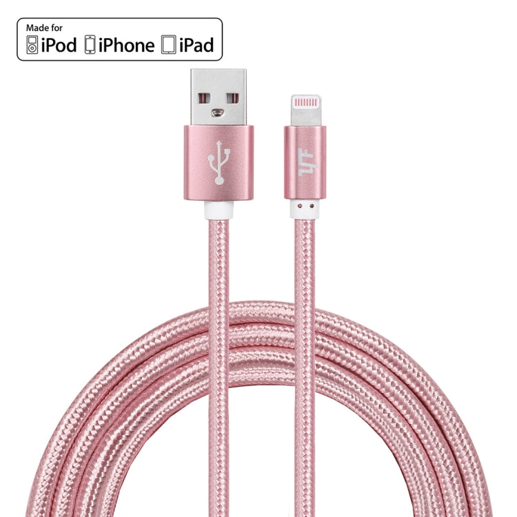 YF-MX03 2M 2.4A MFI Certified 8 pin to USB Nylon Fabric Data Sync Charging Cable (Rose Gold)