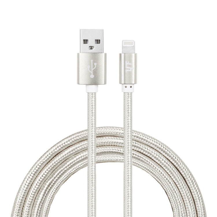 YF-MX03 2M 2.4A MFI Certified 8 pin to USB Nylon Fabric Data Sync Charging Cable (Silver)