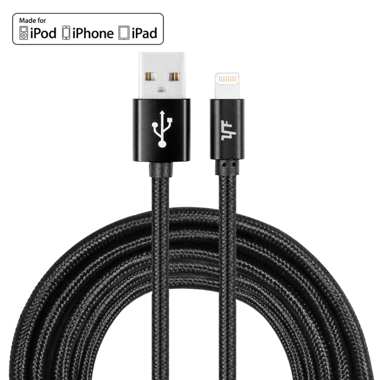 YF-MX04 3M 2.4A MFI Certified 8 pin to USB Nylon Weave Style Data Sync Charging Cable (Black)