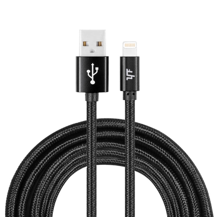YF-MX04 3M 2.4A Certifié MFI 8 broches vers USB Câble de chargement de synchronisation de données de style tissage en nylon (noir)