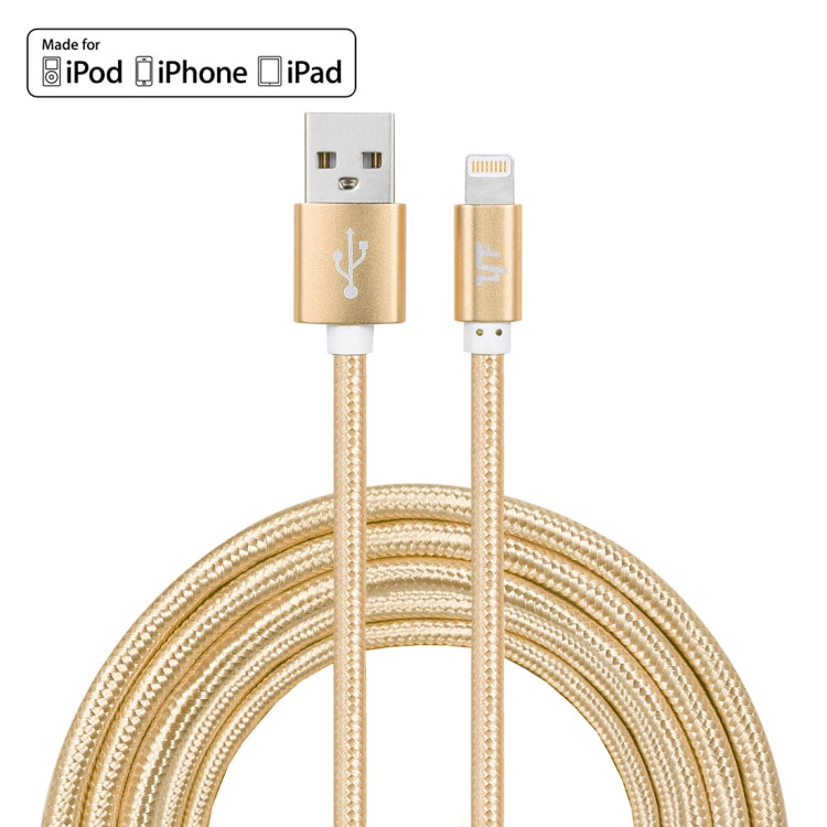 YF-MX04 3M 2.4A MFI Certified 8 pin to USB Nylon Weave Data Sync Charging Cable (Gold)