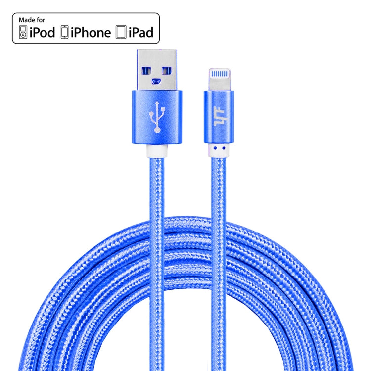 YF-MX04 3M 2.4A MFI Certified 8 pin to USB Nylon Weave Style Data Sync Charging Cable (Blue)
