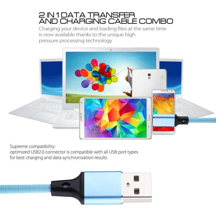 1M 2A USB auf 8-Pin-Nylongewebe-Datensynchronisierungs-Ladekabel (Blau)