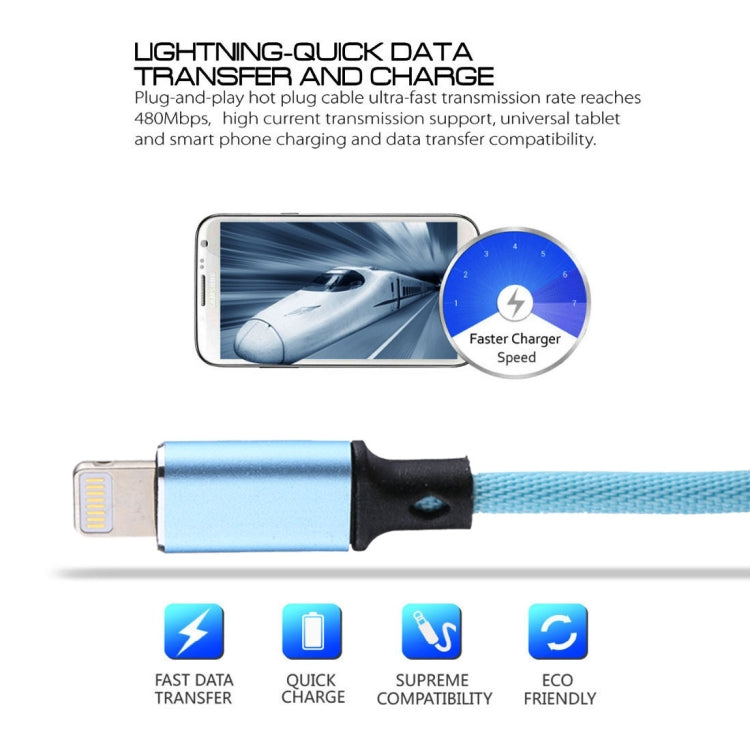 1M 2A USB to 8 Pin Nylon Fabric Data Sync Charging Cable (Blue)