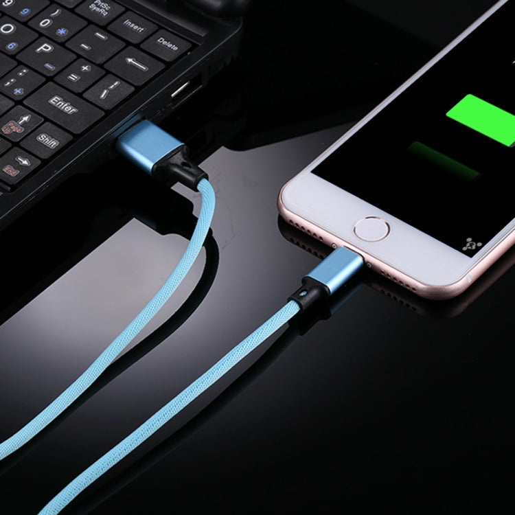 1M 2A USB to 8 Pin Nylon Fabric Data Sync Charging Cable (Blue)
