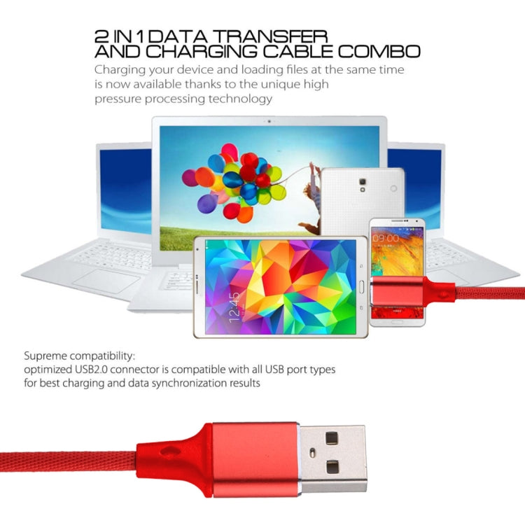 1M 2A USB to 8 Pin Nylon Fabric Data Sync Charging Cable (Red)