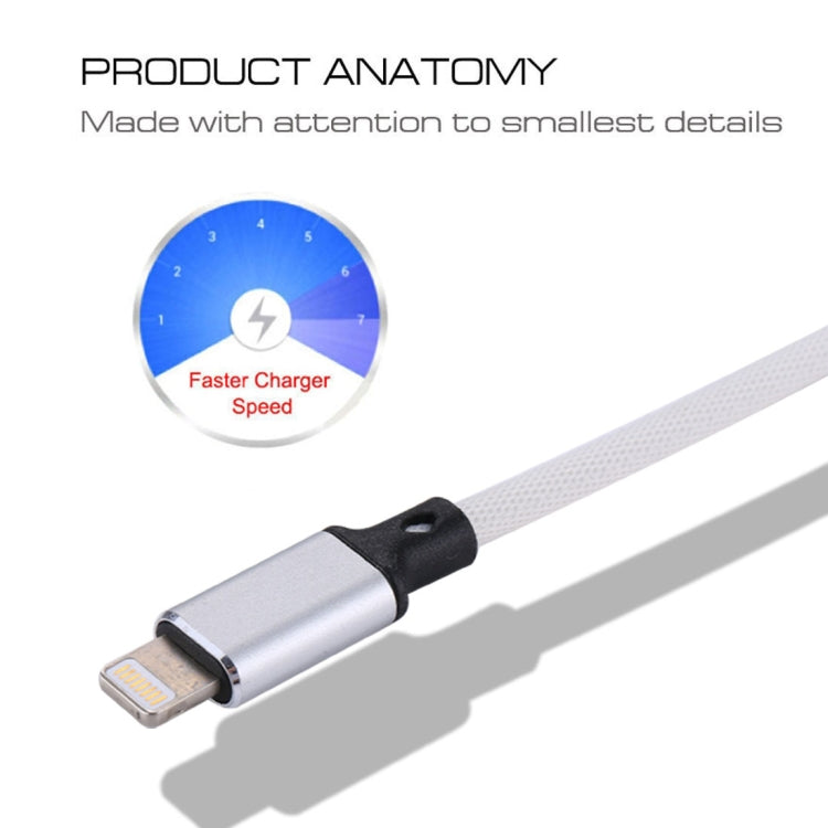 1M 2A USB to 8 Pin Nylon Fabric Data Sync Charging Cable (White)