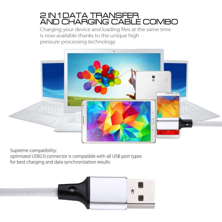 Câble de charge de synchronisation de données en tissu de nylon USB vers 8 broches 1M 2A (Blanc)