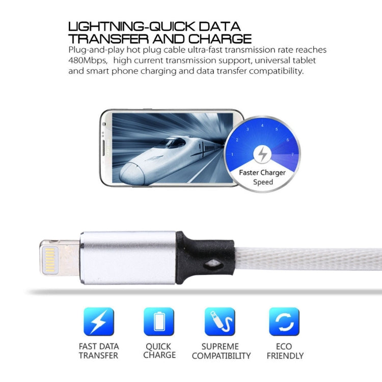 1M 2A USB to 8 Pin Nylon Fabric Data Sync Charging Cable (White)