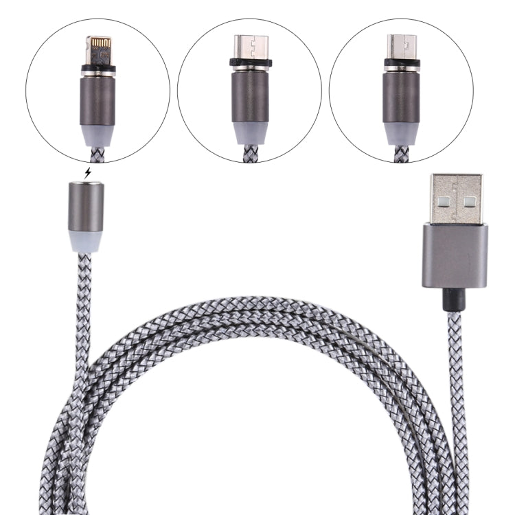 1.05m 8 pin + Micro USB + USB-C / Type-C to USB Data Sync Charging Cable with LED indicator
