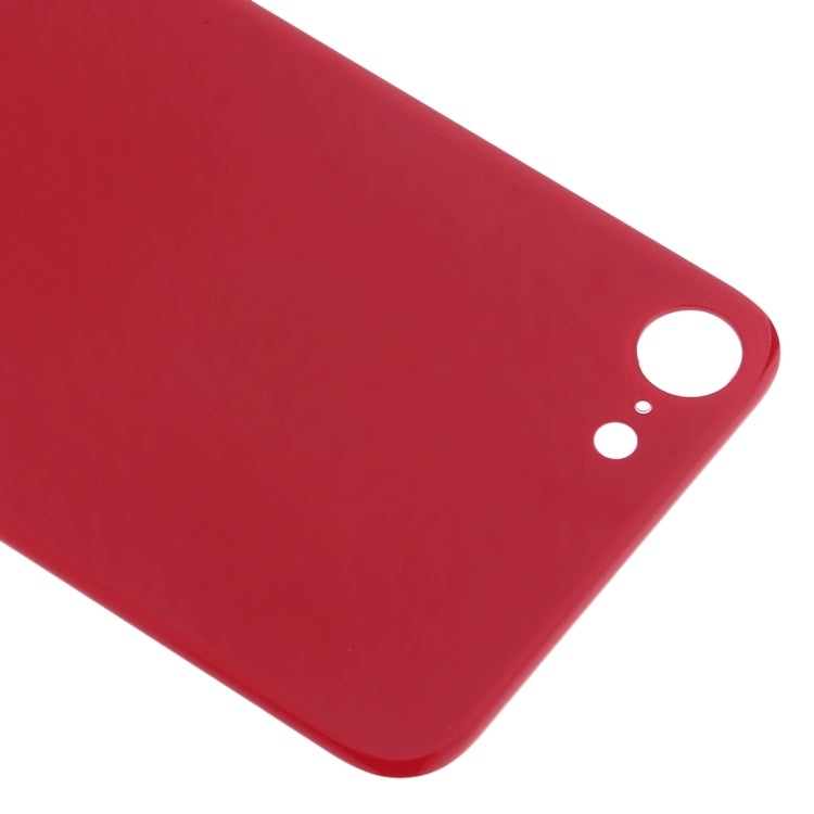 Couvercle de batterie arrière en verre avec grand trou de caméra de remplacement facile avec adhésif pour iPhone 8 (rouge)