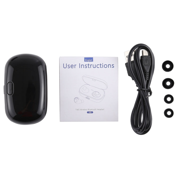 X8 TWS - Auriculares internos Portátiles con Bluetooth V5.0 para deportes al aire libre con caja de Carga (Negro)