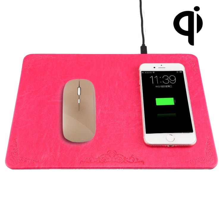 M30 Multifunction Leather Mouse Charger Qi Wireless Charger with USB Cable Support Qi Standard Phones Size: 260 * 192 * 5mm (Magenta)