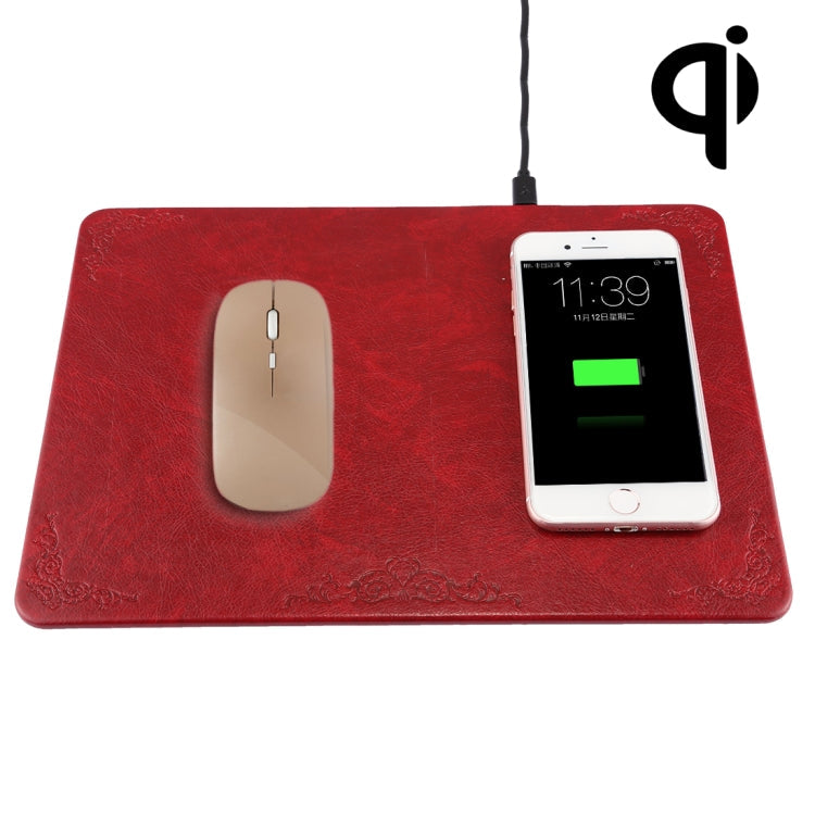 Chargeur de souris en cuir multifonction M30 Qi Chargeur sans fil Qi avec câble USB Prise en charge des téléphones standard Qi Taille: 260 * 192 * 5 mm (Vin rouge)