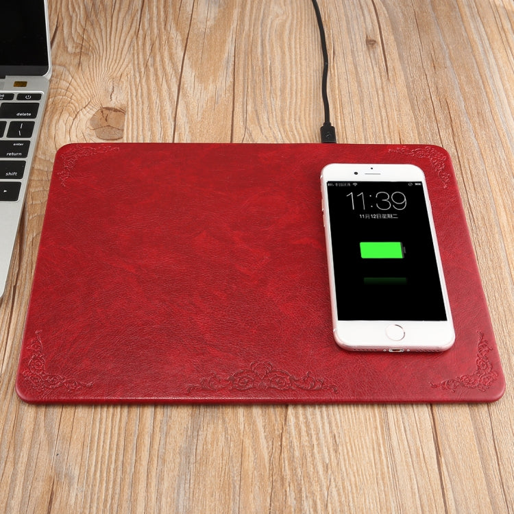 M30 Multifunction Leather Mouse Charger Qi Qi Wireless Charger with USB Cable support Qi standard Phones Size: 260 * 192 * 5mm (Wine Red)