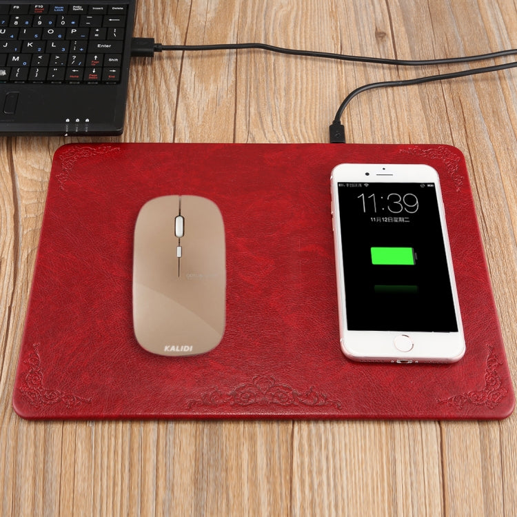 M30 Cargador de ratón de Cuero Multifunción Qi Qi Cargador Inalámbrico con Cable USB soporte Qi Teléfonos estándar Tamaño: 260 * 192 * 5mm (Vino Rojo)