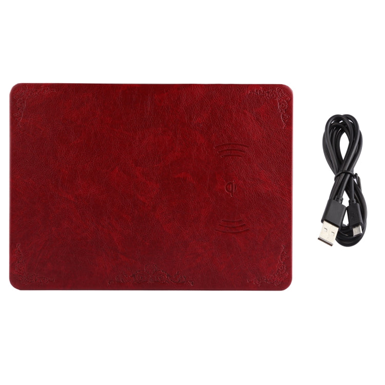 M30 Multifunction Leather Mouse Charger Qi Qi Wireless Charger with USB Cable support Qi standard Phones Size: 260 * 192 * 5mm (Wine Red)