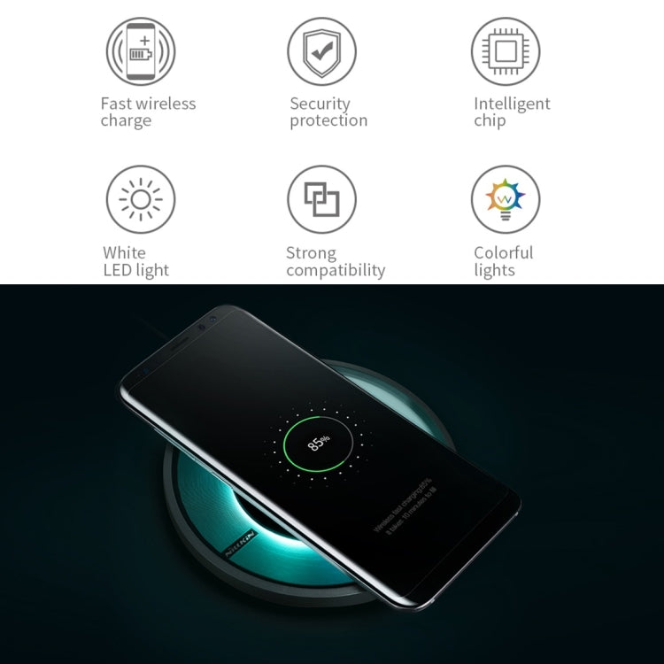 Nillkin 5V / 2A 9V / 1.7A Input Magic Disk 4 Chargeur sans fil rapide standard Smart Qi avec indicateur LED pour iPhone Galaxy Sony Lenovo HTC Huawei et autres smartphones