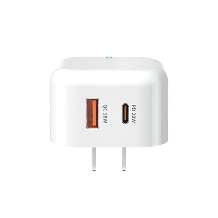 WK WP-U117 20W Type-C / USB-C + USB Chargeur de voyage à charge rapide Adaptateur secteur avec prise US légère