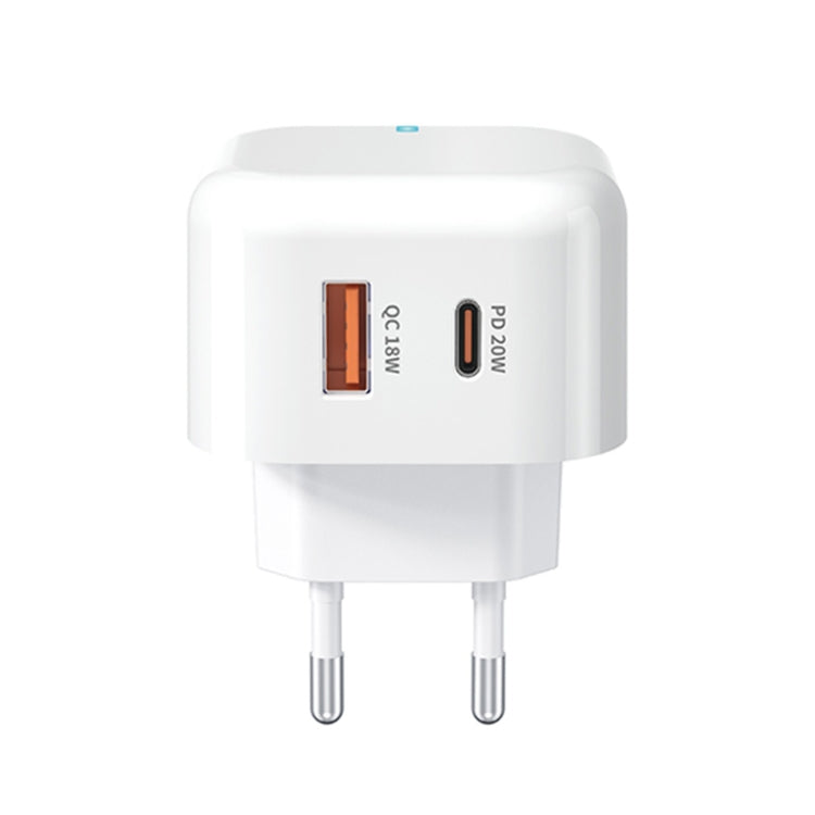WK WP-U117 20W Type-C / USB-C + USB Fast Charging Travel Charger Power Adapter with light EU Plug