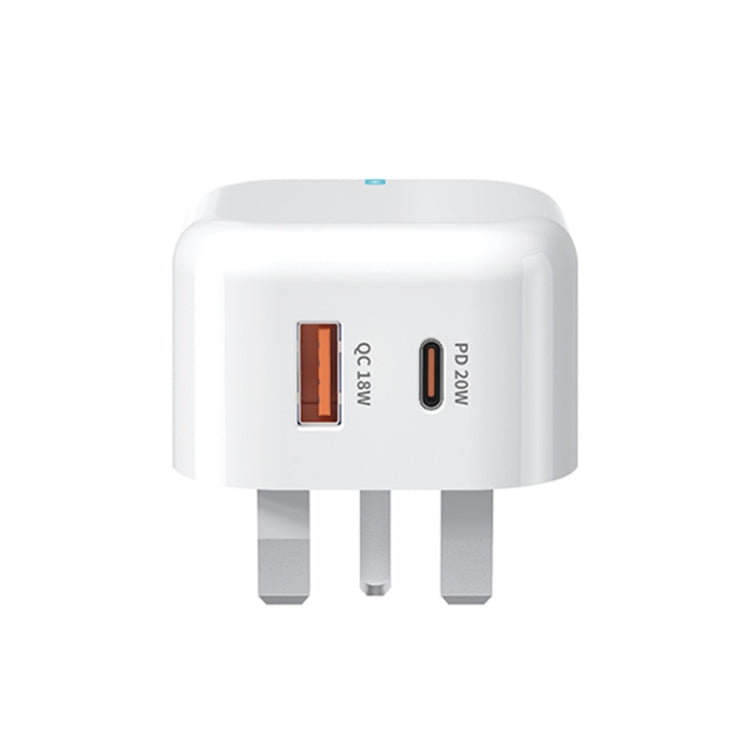 WK WP-U117 20W Type-C / USB-C + USB Fast Charging Travel Charger Power Adapter with light UK Plug