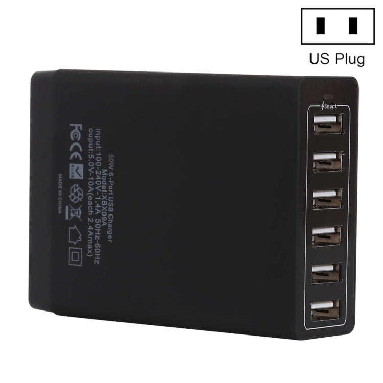 XBX09A 50W 5V 2.4A 6 USB Ports Fast Charger Travel Charger (Black)