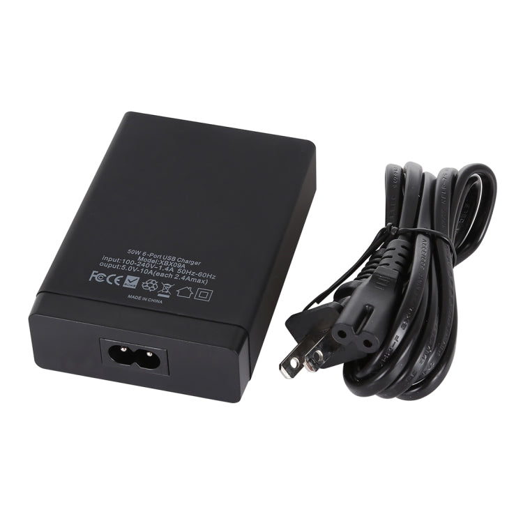 XBX09A 50W 5V 2.4A 6 Ports USB Chargeur Rapide Chargeur de Voyage (Noir)