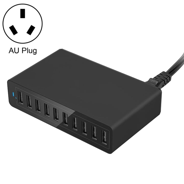XBX09L 50W 5V 2.4A 10 USB Ports Fast Travel Charger AU Plug (Black)