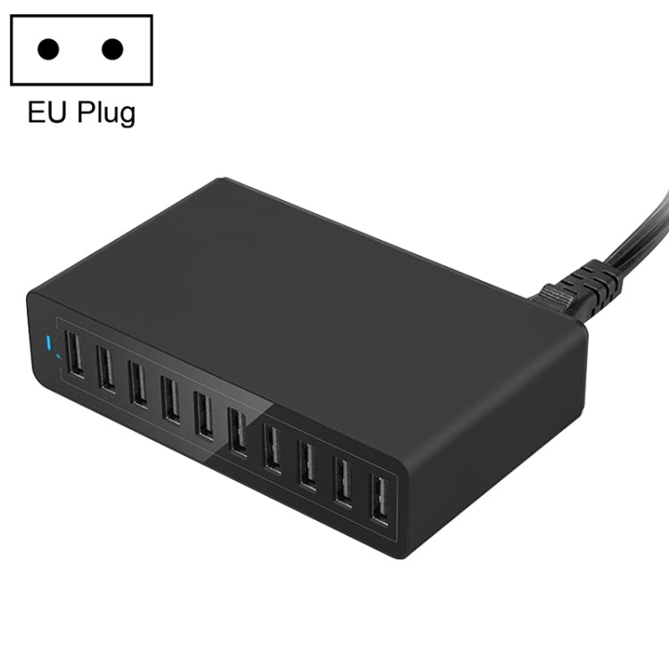 XBX09L 50W 5V 2.4A 10 Puertos USB Cargador de Viaje Rápido Enchufe de la UE (Negro)