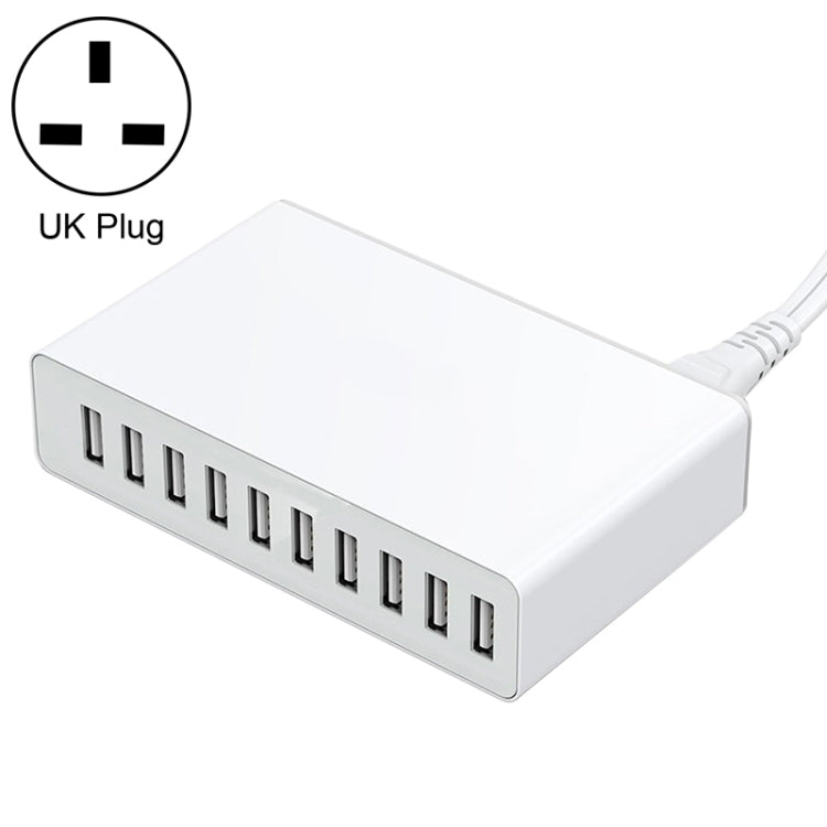 XBX09L 50W 5V 2.4A 10 USB Ports Fast Charger Travel Charger UK Plug (White)