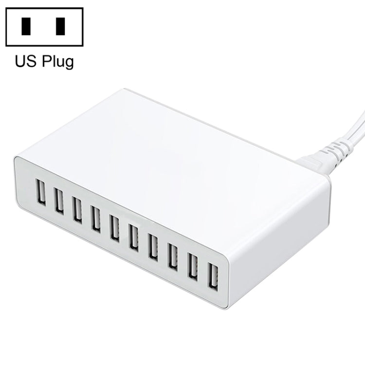 XBX09L 50W 5V 2.4A 10 Ports USB Chargeur de Voyage Rapide US Plug (Blanc)