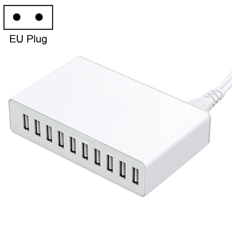 XBX09L 50W 5V 2.4A 10 Puertos USB Cargador de Viaje Rápido Enchufe de la UE (Blanco)