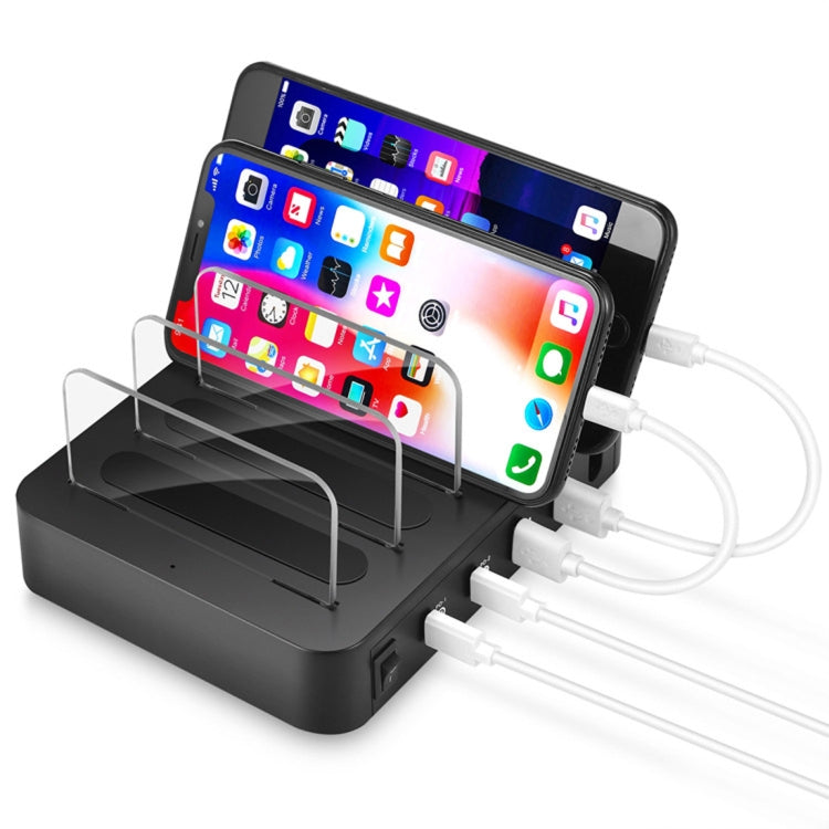 Multifunction AC 100V~240V Output 4 USB-C/Type-C Ports Detachable Dual PD Charging Station Smart Charger Support QC3.0 (Black)
