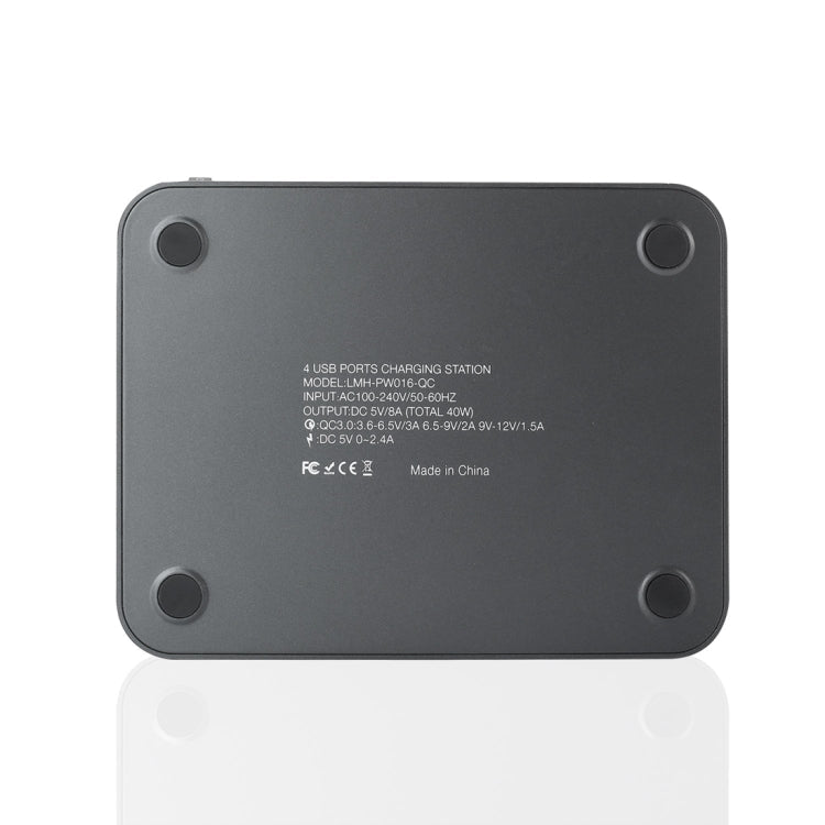 Multifunction AC 100V~240V Output 4 USB Ports Detachable Charging Station Smart Charger Support QC3.0 (Black)