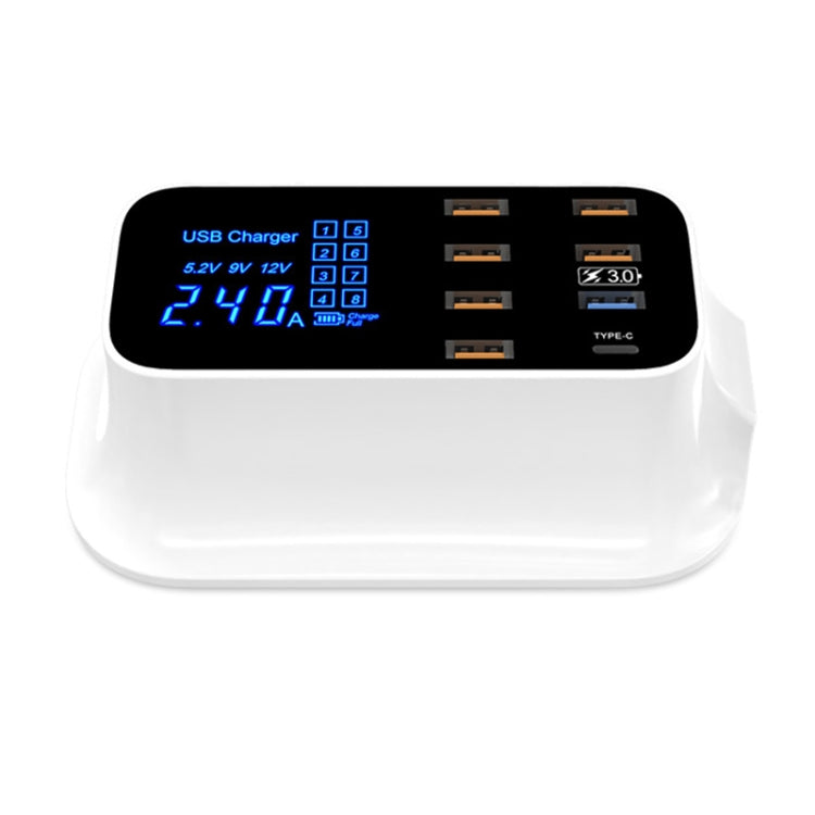 CDA19Q Multifunction AC 110V~240V 8 USB Ports LCD Digital Display Detachable Charging Station Smart Charger (White)
